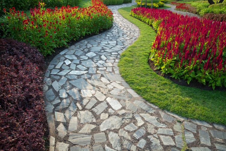 Natural stone paver in backyard garden