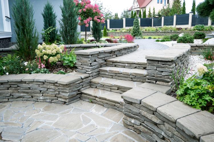 Natural stone paver stairs